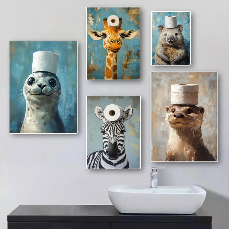 Cartoon Cute Funny Animals wit - Home Bathroom Pictures review and price