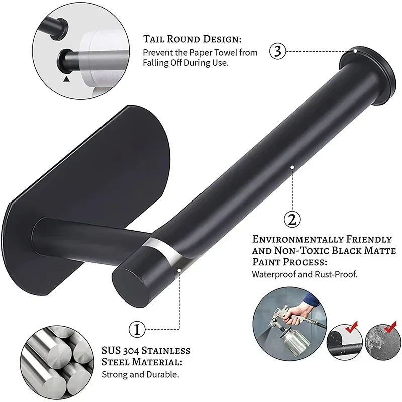 Black Self Adhesive Toilet Pap - Home Bathroom Paper Towel Holder review and price