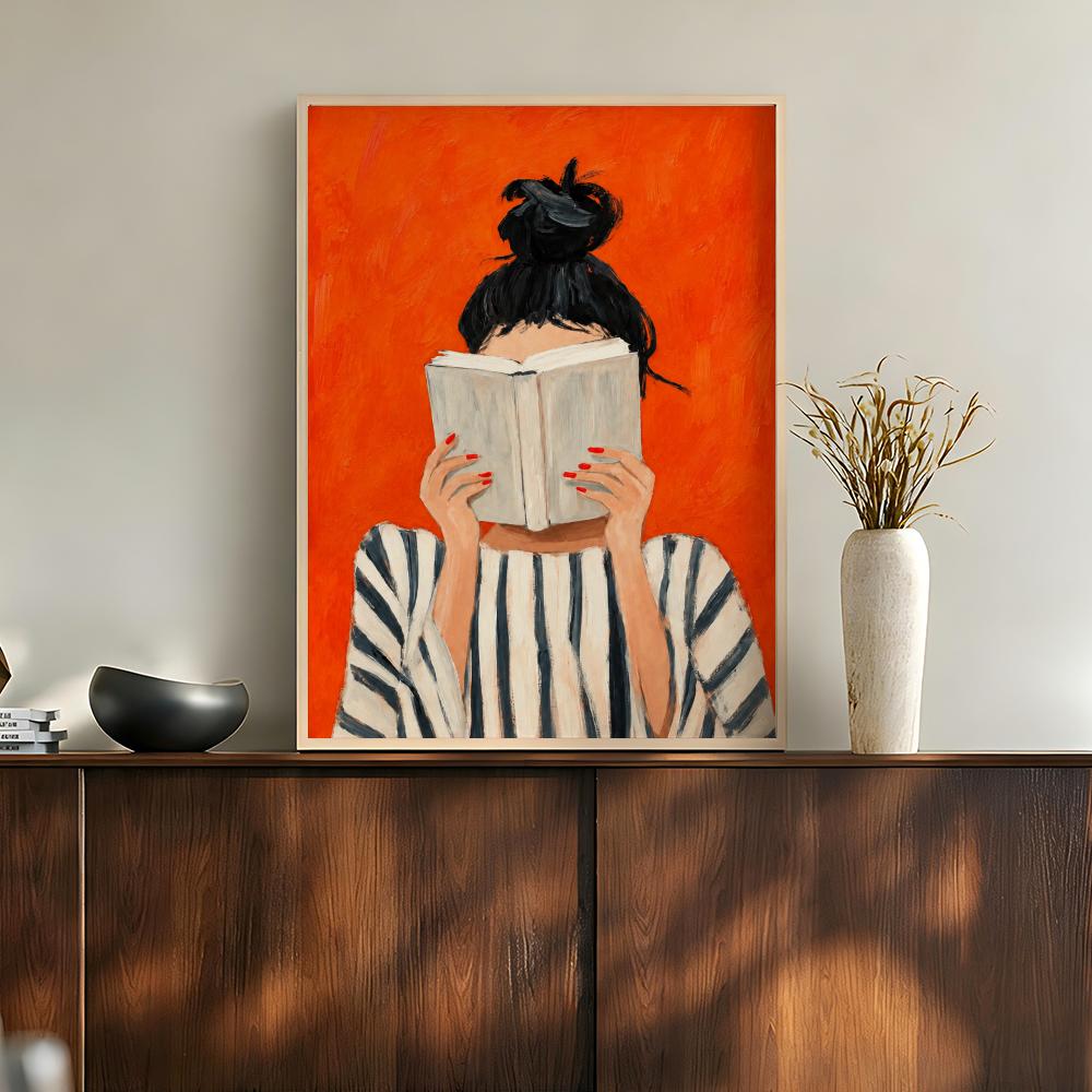 Orange Cozy Women Reading Coff - Home Bathroom Scene review and price