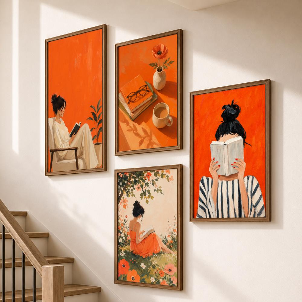 Orange Cozy Women Reading Coff - Home Bathroom Scene review and price
