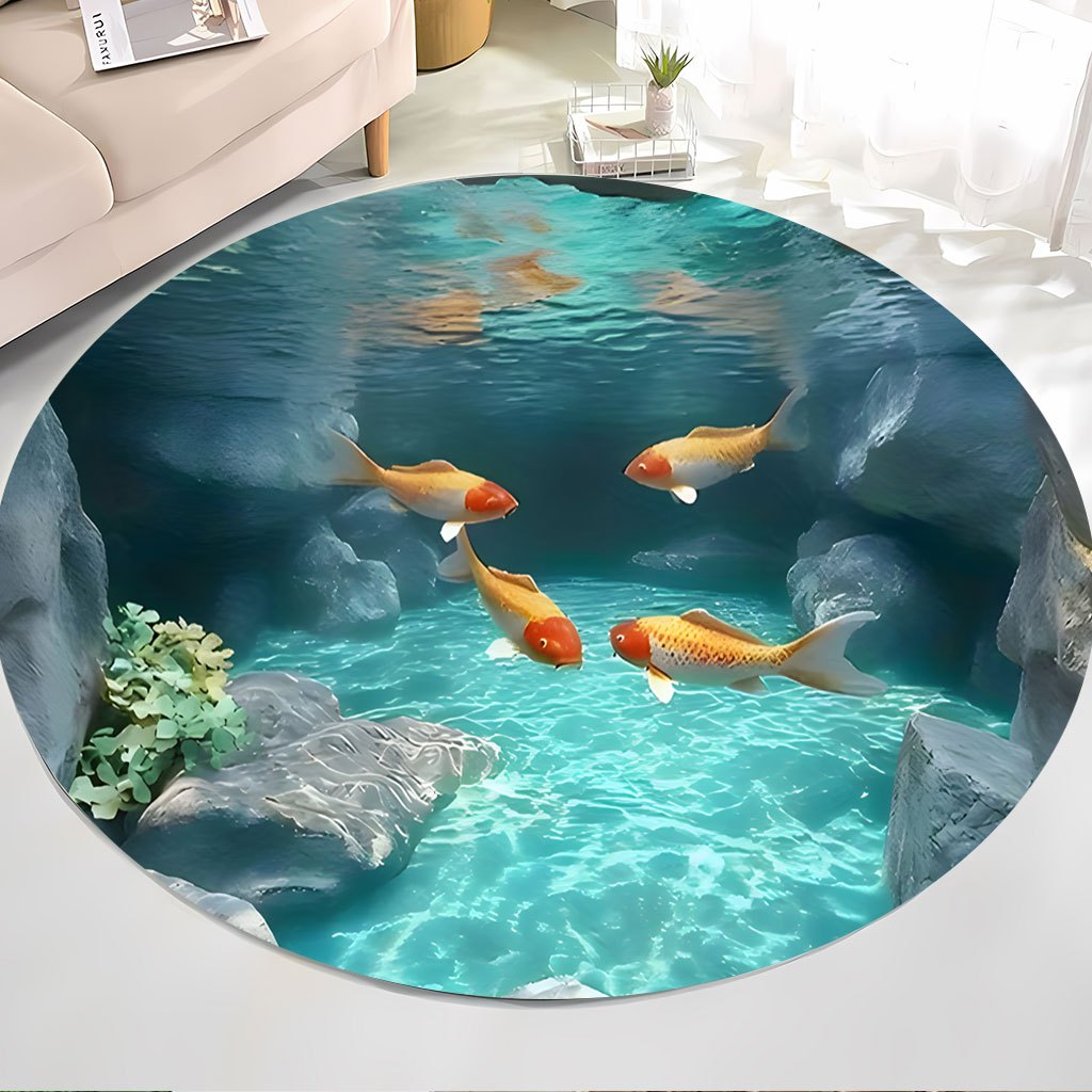 Koi Fish Pond Round Rug Fleece - Home Bathroom Scene review and price