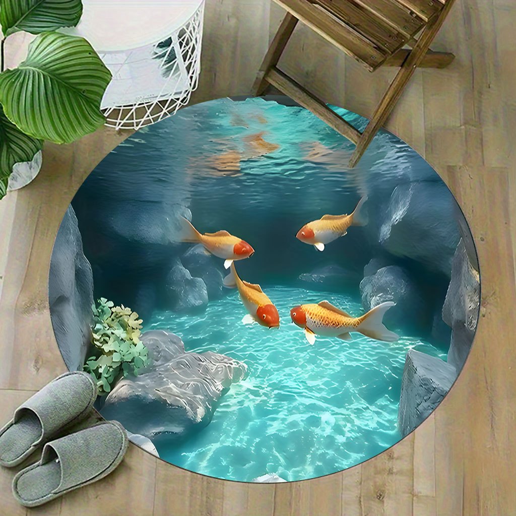 Koi Fish Pond Round Rug Fleece - Home Bathroom Scene review and price