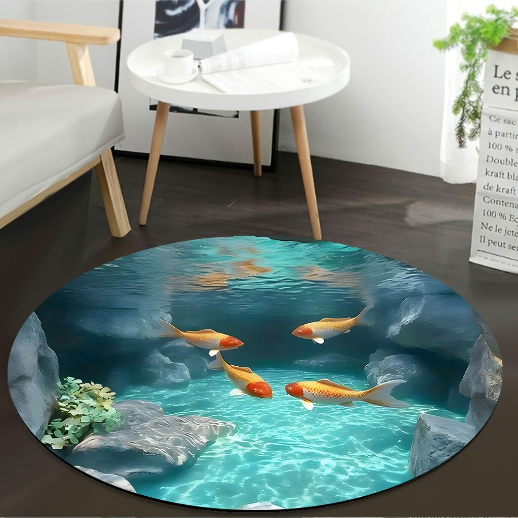 Koi Fish Pond Round Rug Fleece - Home Bathroom Scene review and price