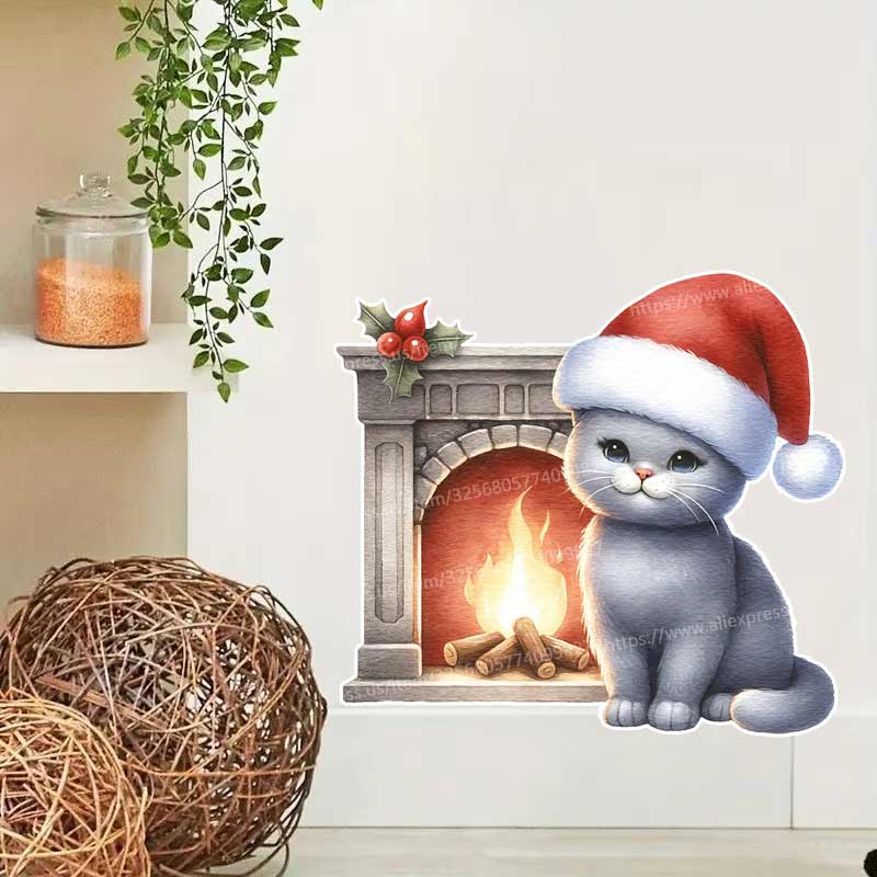 Christmas Cat Wall Sticker Bat - Home Bathroom Tiles Design review and price